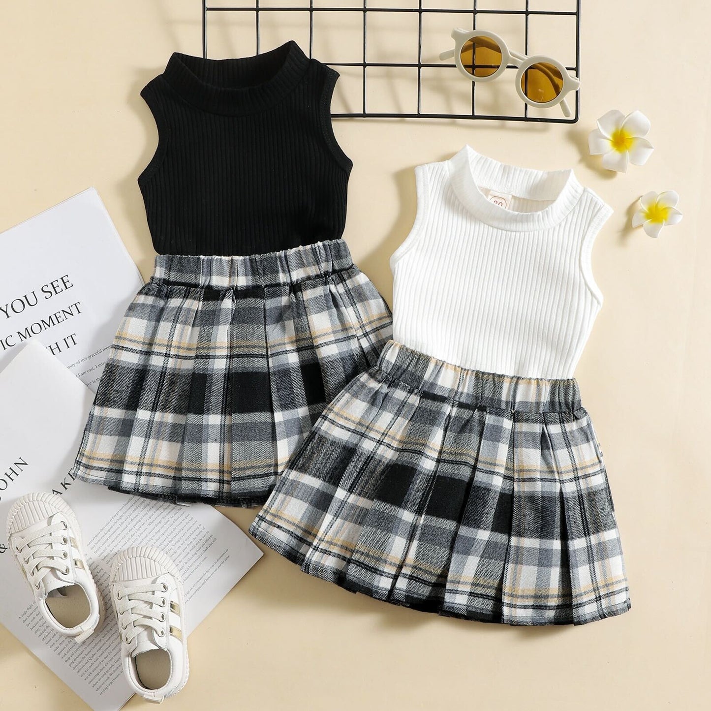 Checkered skirt and top set