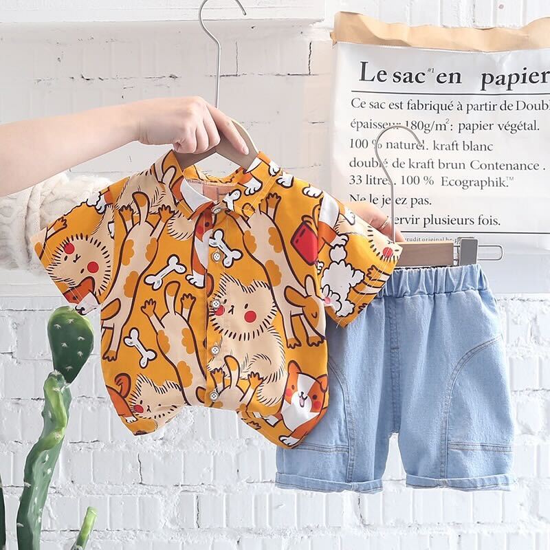 Cat Printed shirt and shorts set
