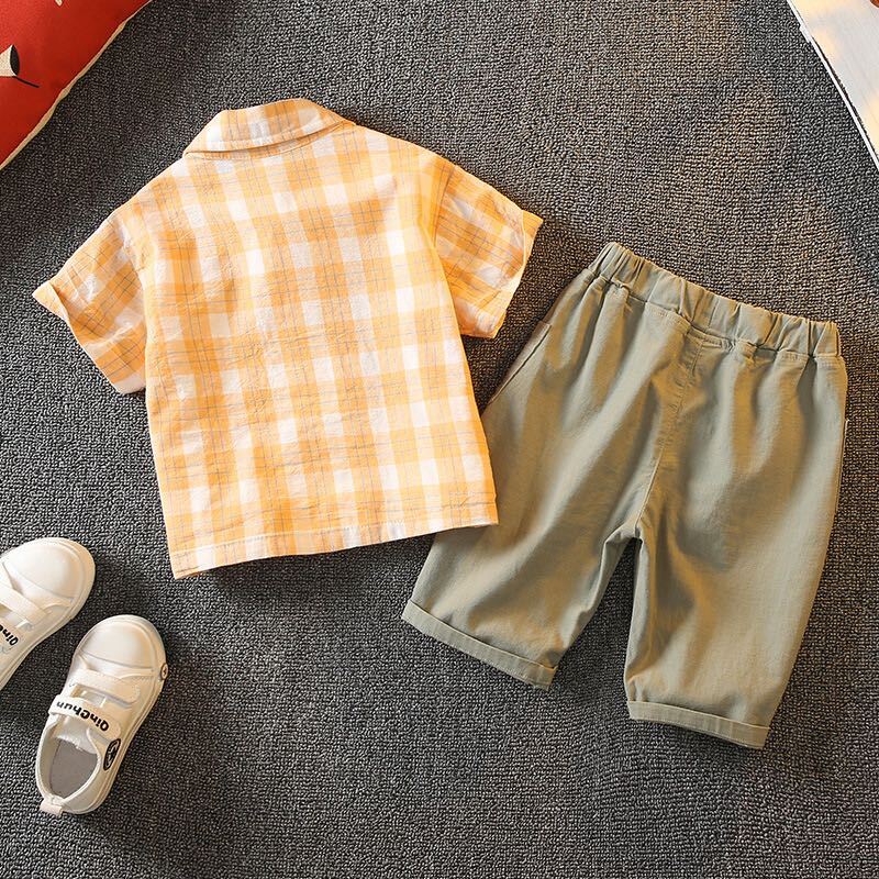 Checkered shirt with waist and shorts set