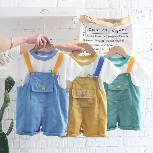 Solid Dungaree and T-shirt Set