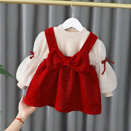Bow winter dress with high neck top