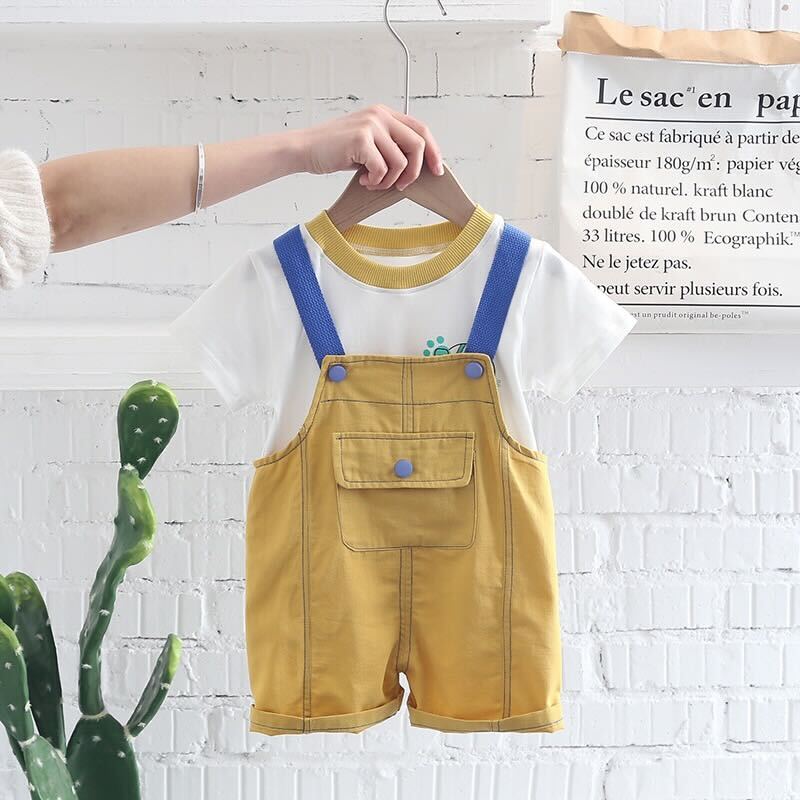 Solid Dungaree and T-shirt Set