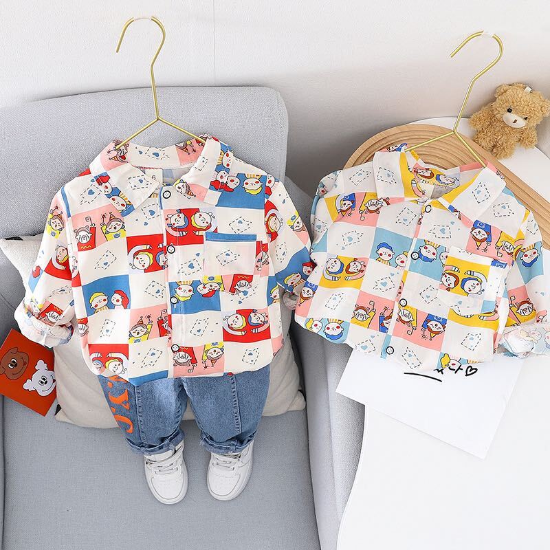 Cartoon printed shirt and denim set