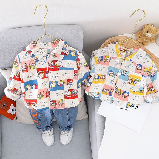 Cartoon printed shirt and denim set