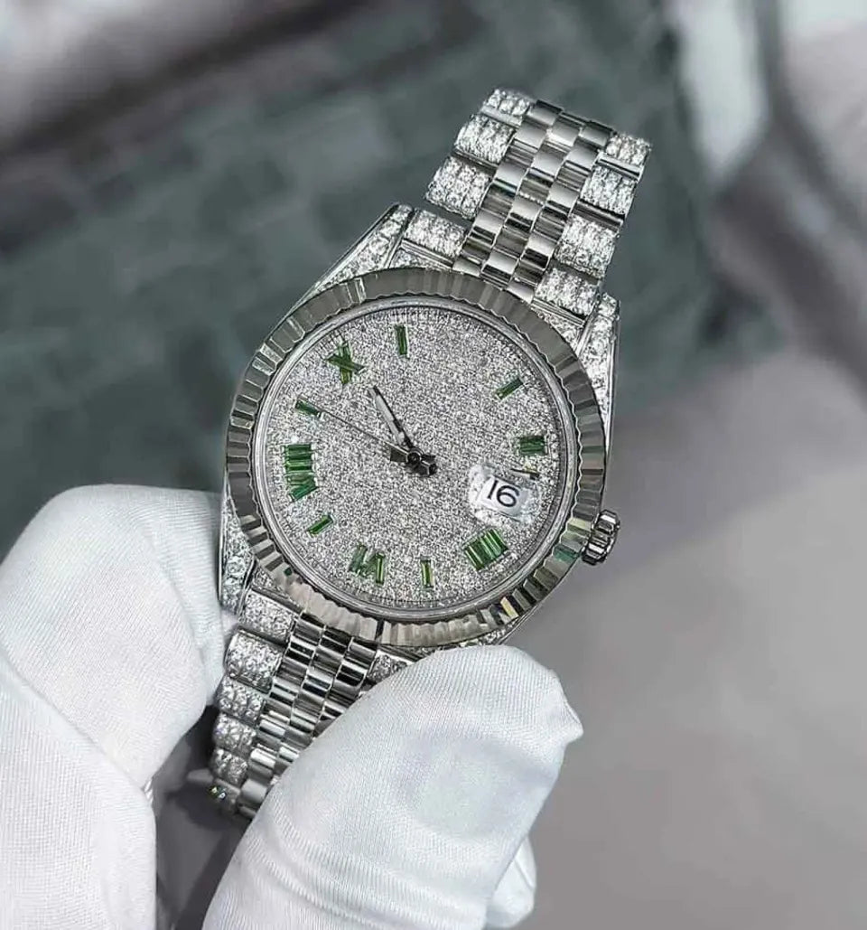 DAZZLING 41MM GREEN NUMERAL DIAL WATCH