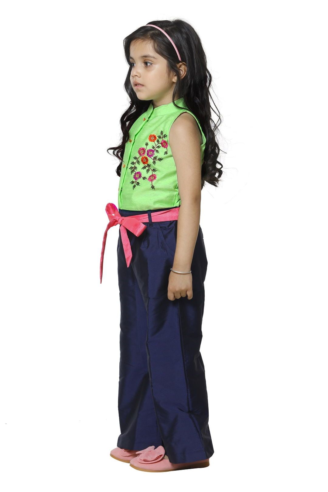 Lime Green and Navy Embrodiery Ethnic Jumpsuit