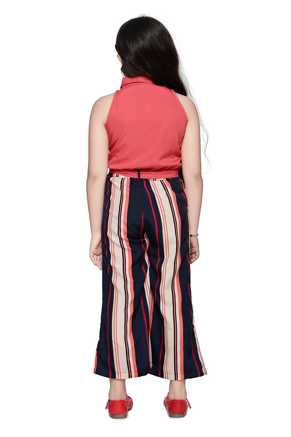 Orange Beige Striped Full Jumpsuit