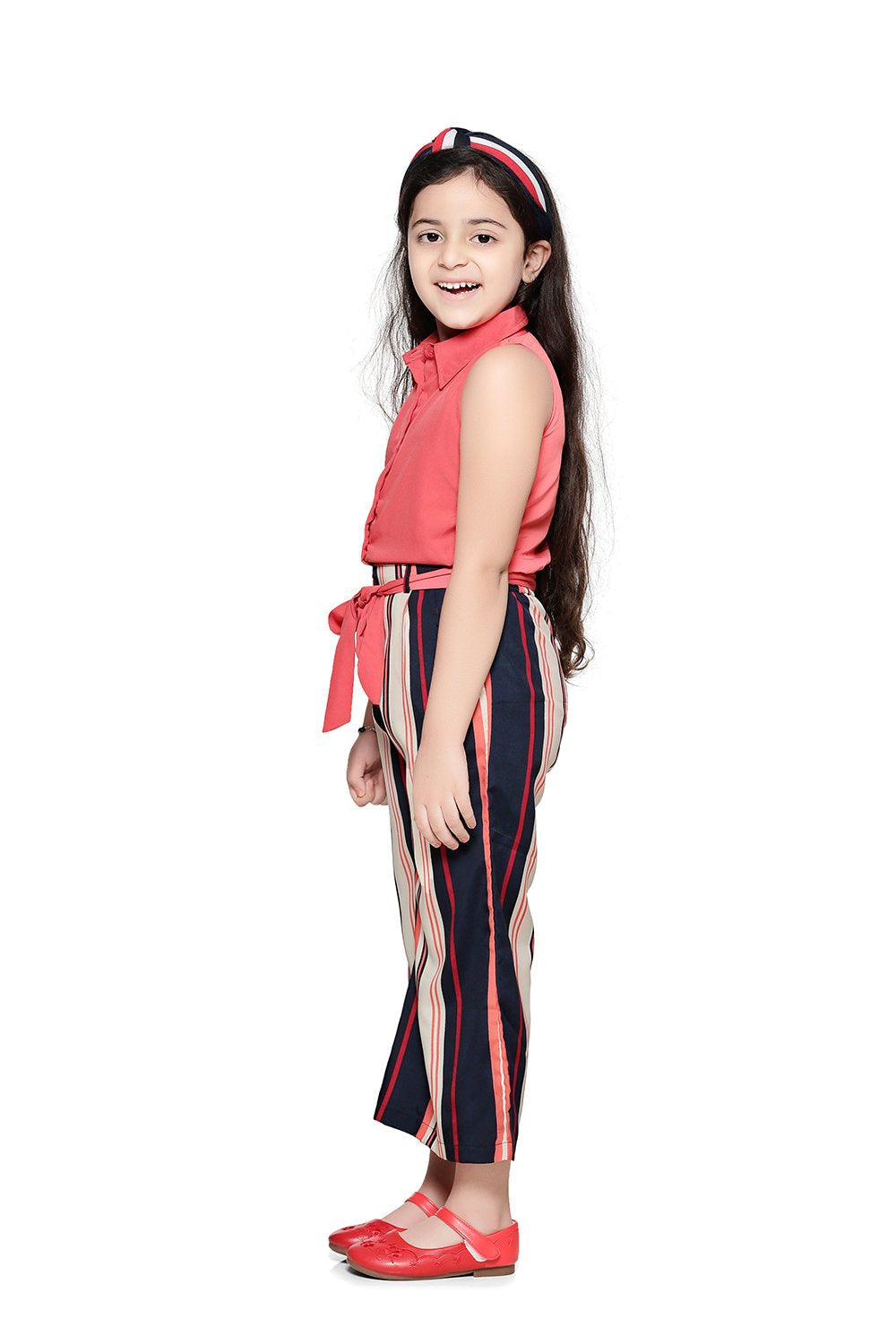 Orange Beige Striped Full Jumpsuit
