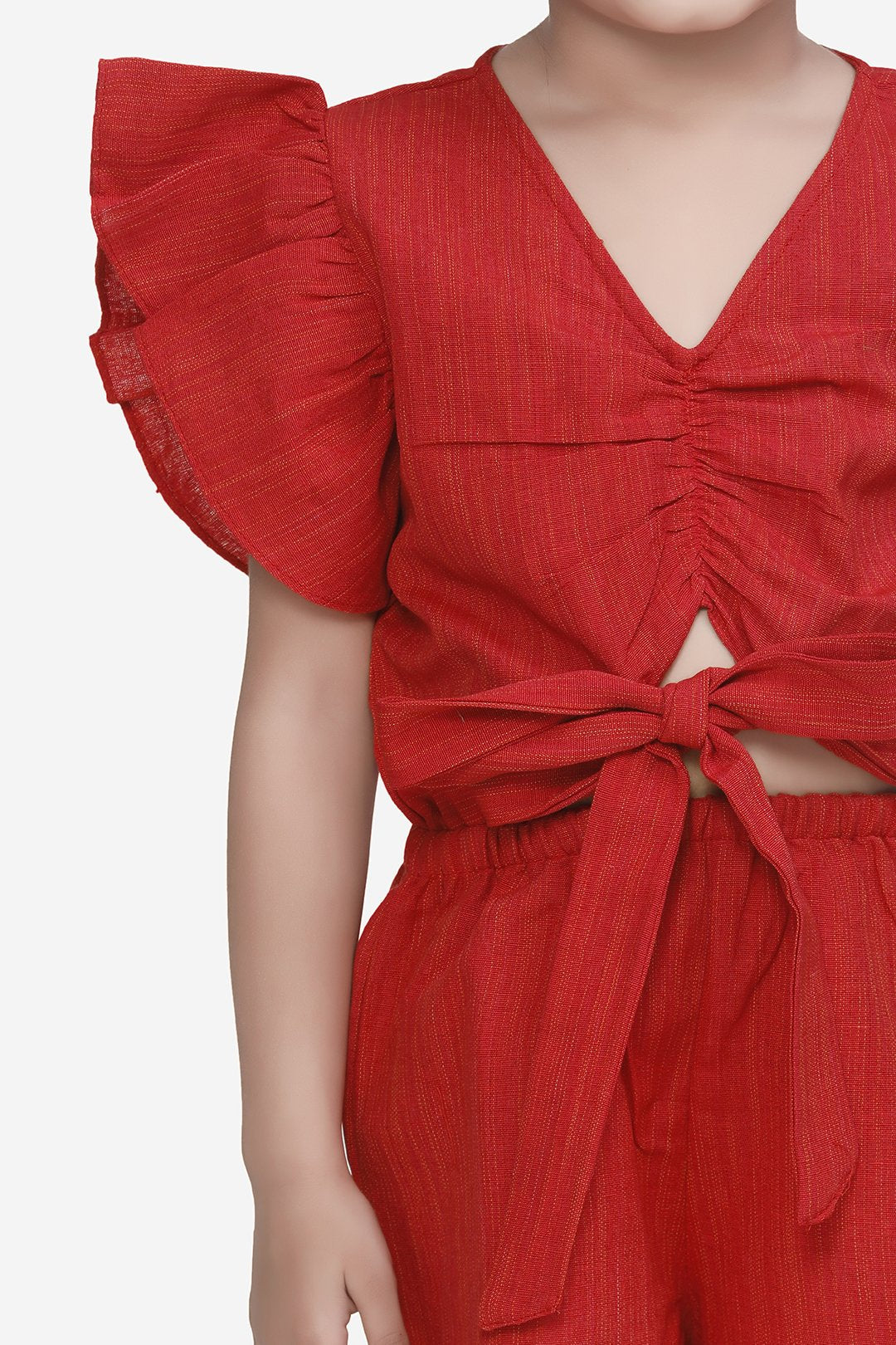 Red Cotton Weaved Stylish Jumpsuit