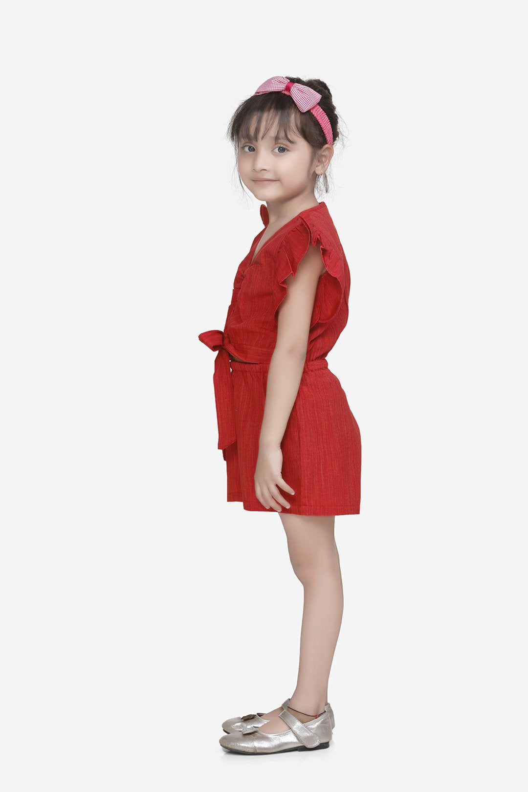 Red Cotton Weaved Stylish Jumpsuit