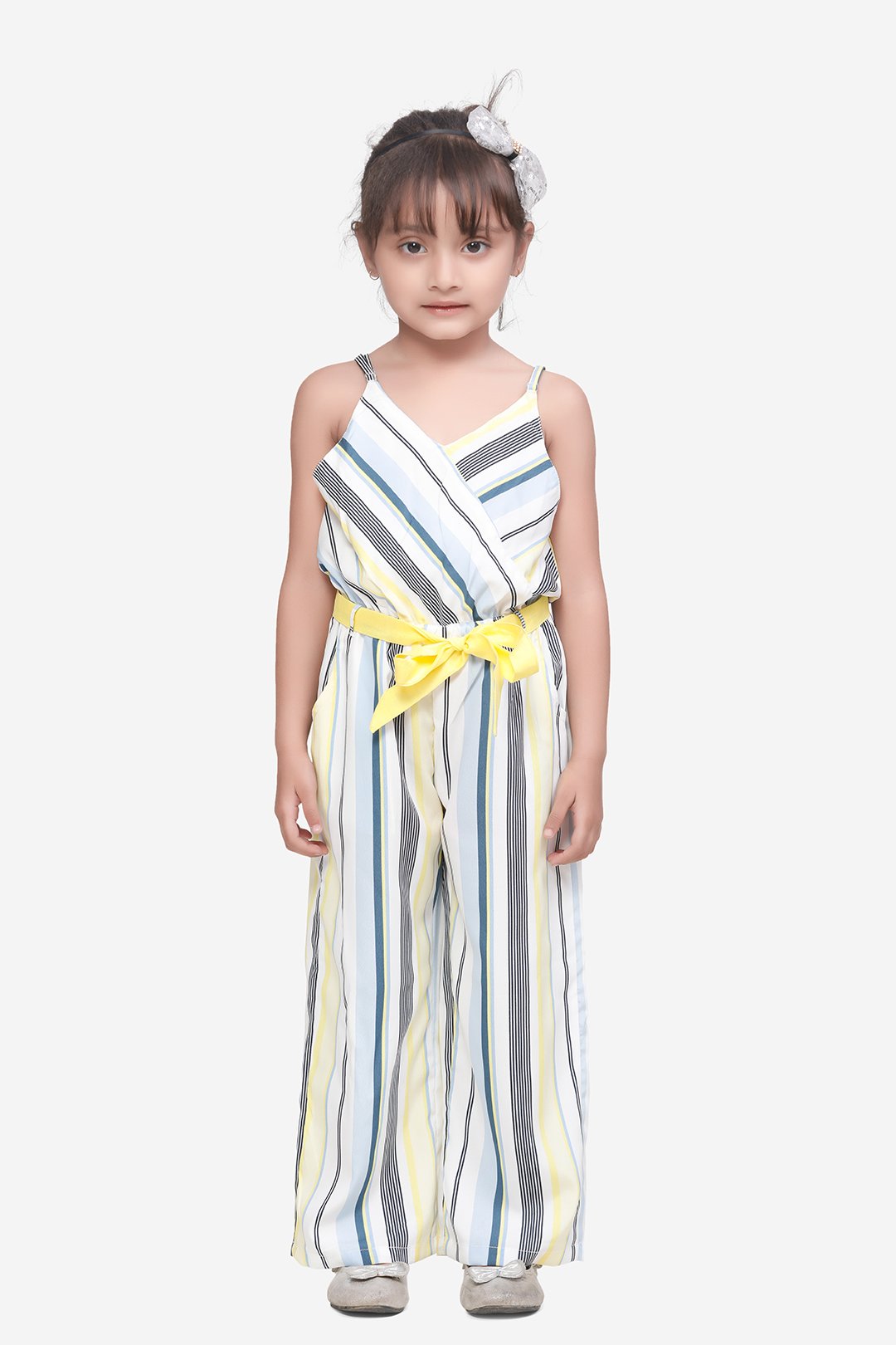Striped Crossover Style Strappy Full Jumpsuit