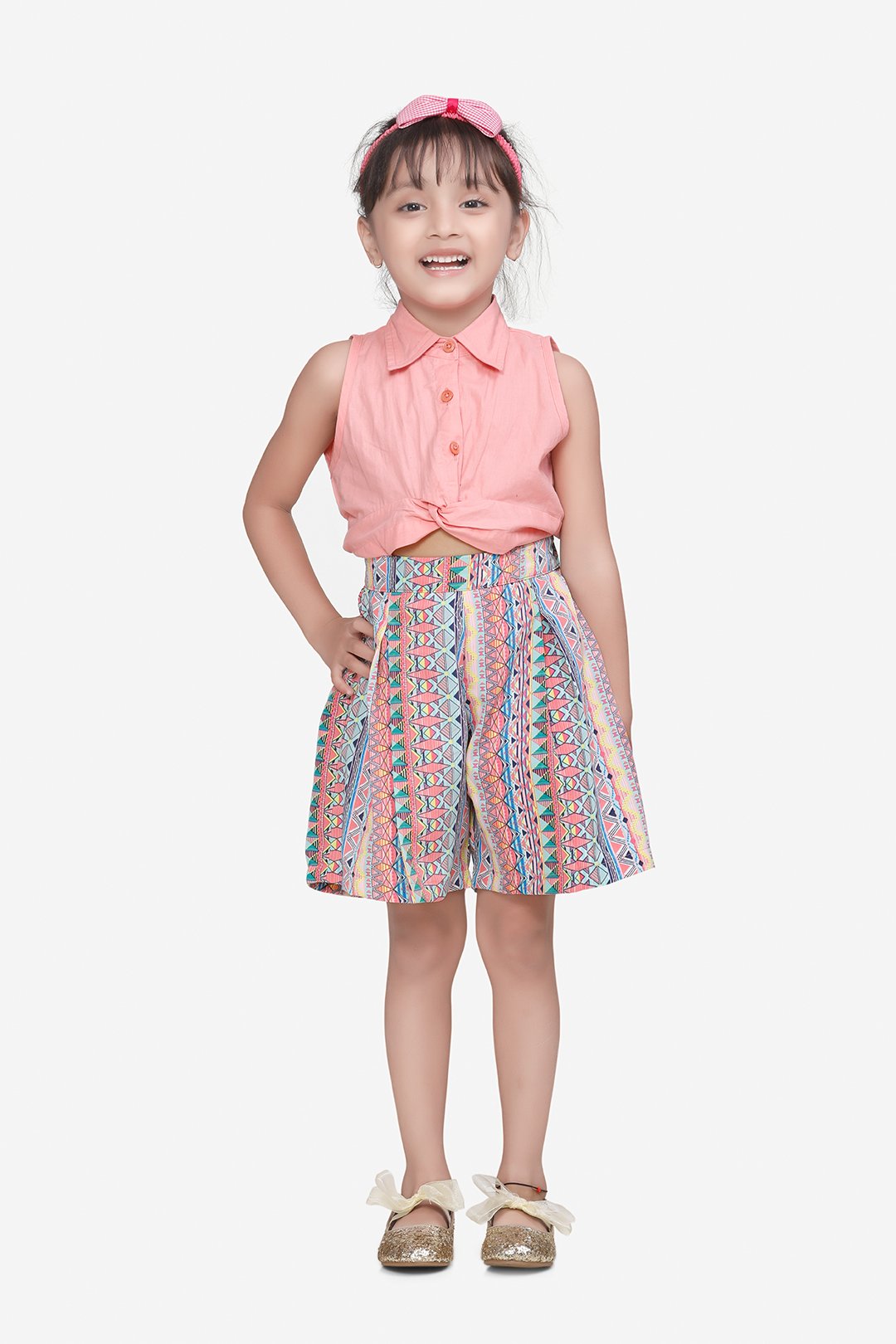 Pink Knot Style Flared Short Jumpsuit