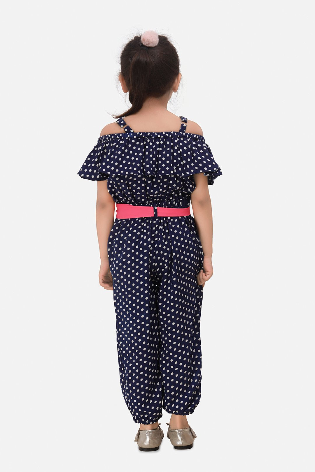 Navy Polka Jumpsuit with Neon Belt