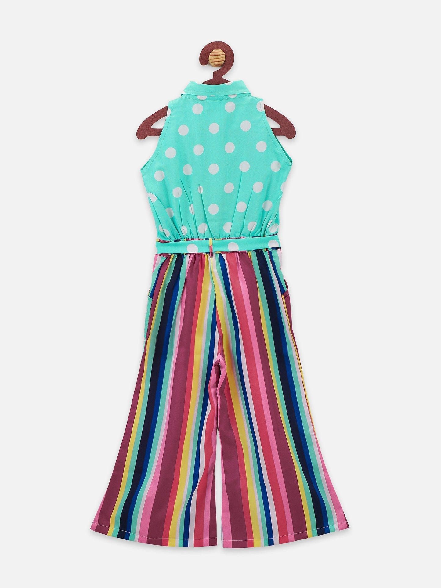 Powder Blue Polka Striped Full flared Jumpsuit