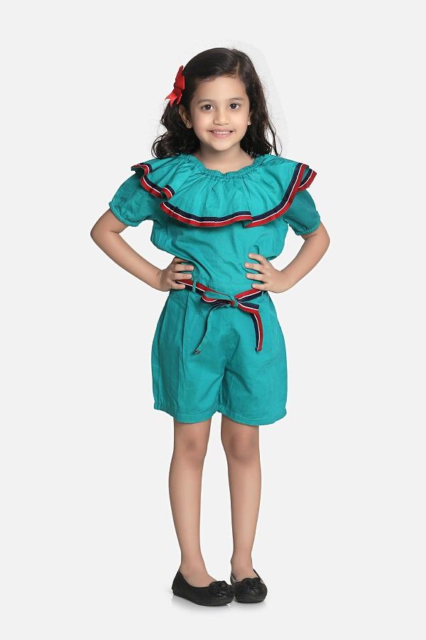 Teal Elegant Frilly Short Jumpsuit