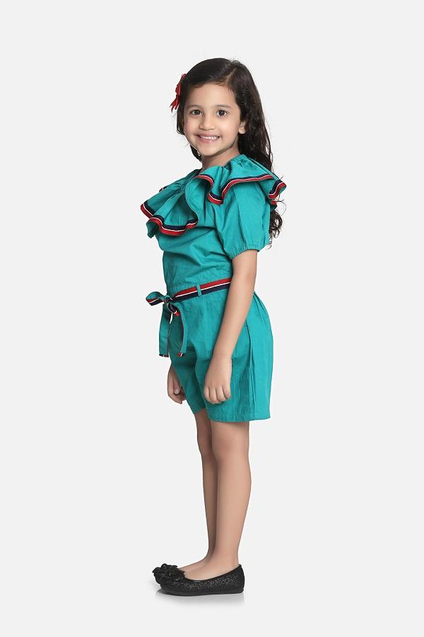 Teal Elegant Frilly Short Jumpsuit