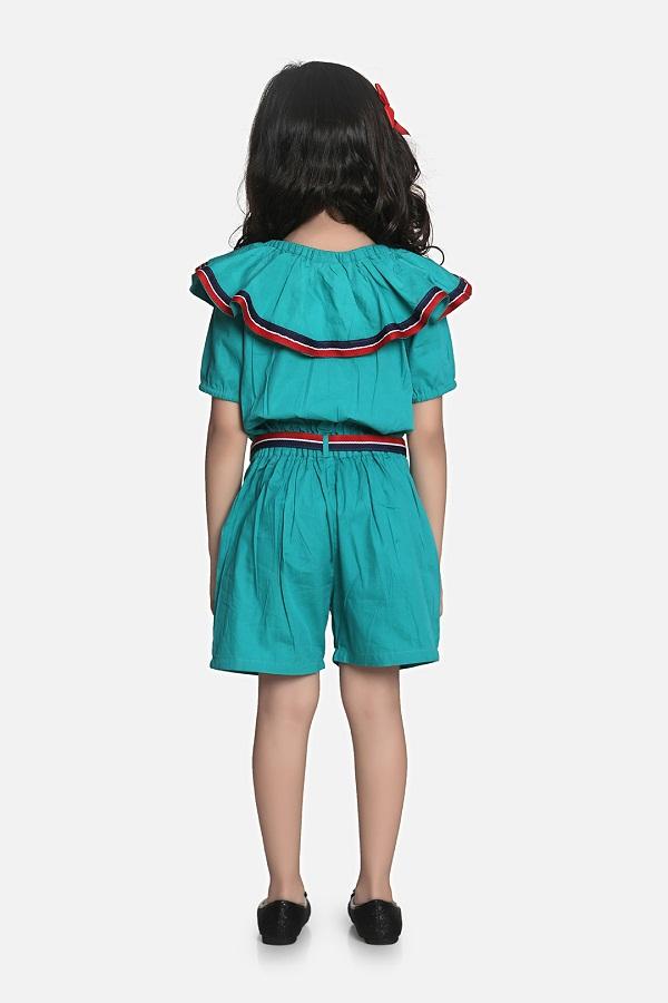 Teal Elegant Frilly Short Jumpsuit