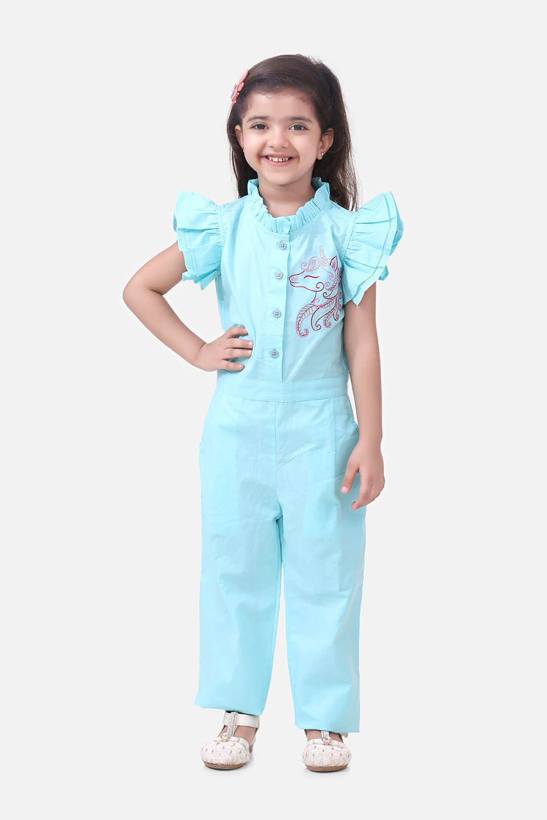 Unicorn Embrodiery Sky Blue Full Jumpsuit