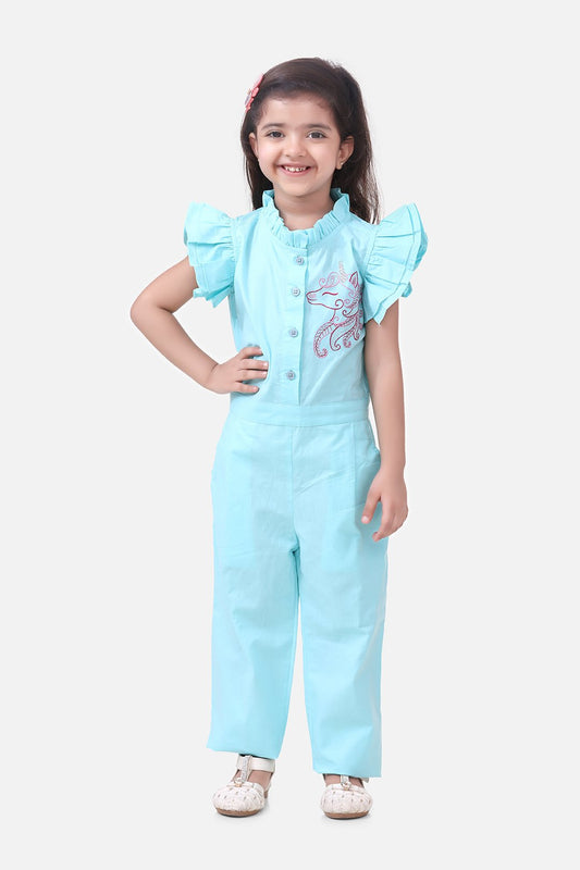 Unicorn Embrodiery Sky Blue Full Jumpsuit