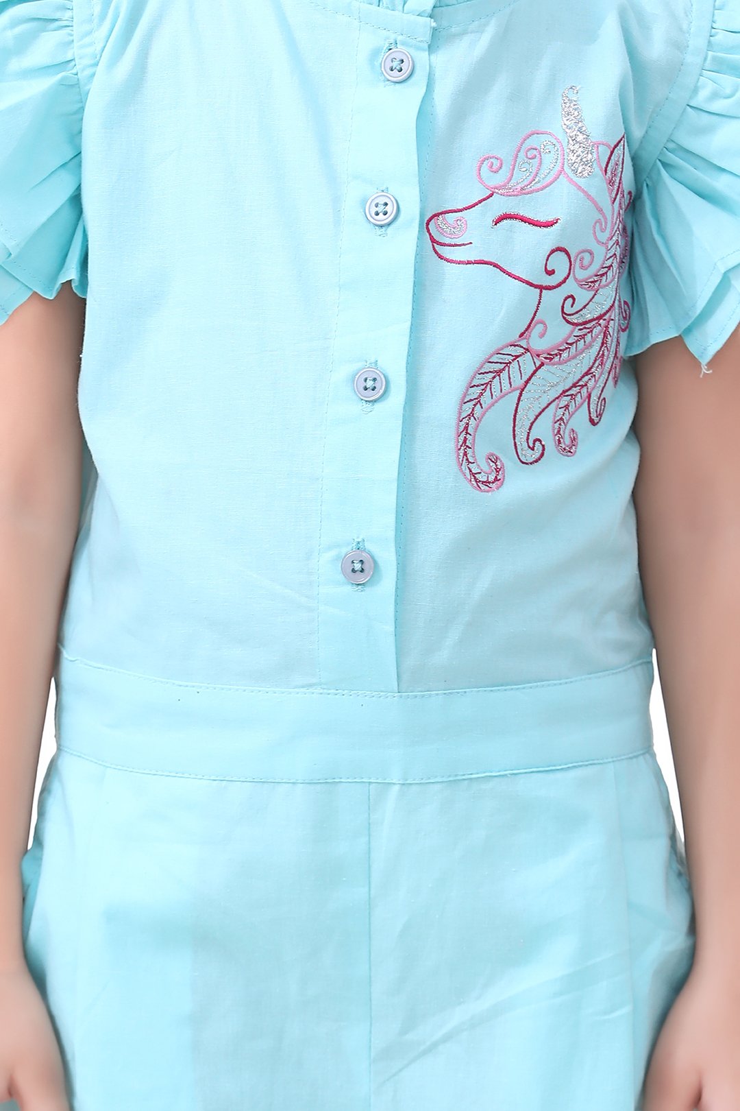 Unicorn Embrodiery Sky Blue Full Jumpsuit
