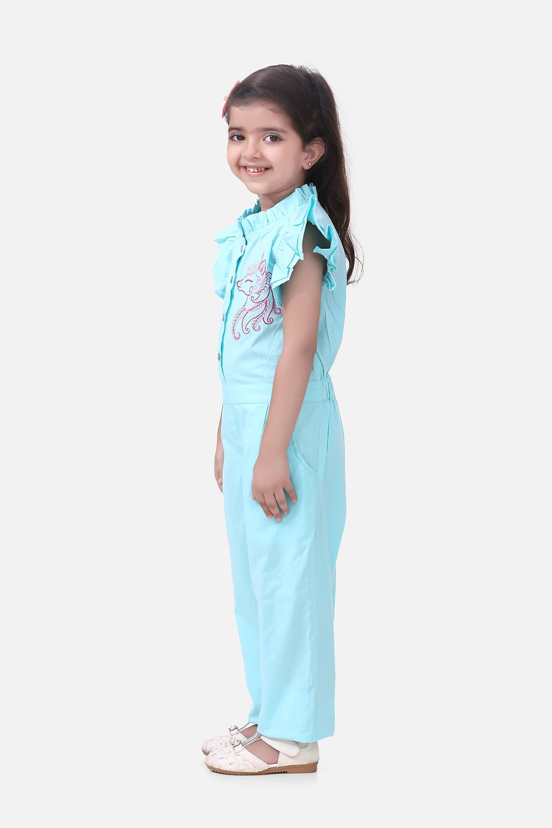 Unicorn Embrodiery Sky Blue Full Jumpsuit
