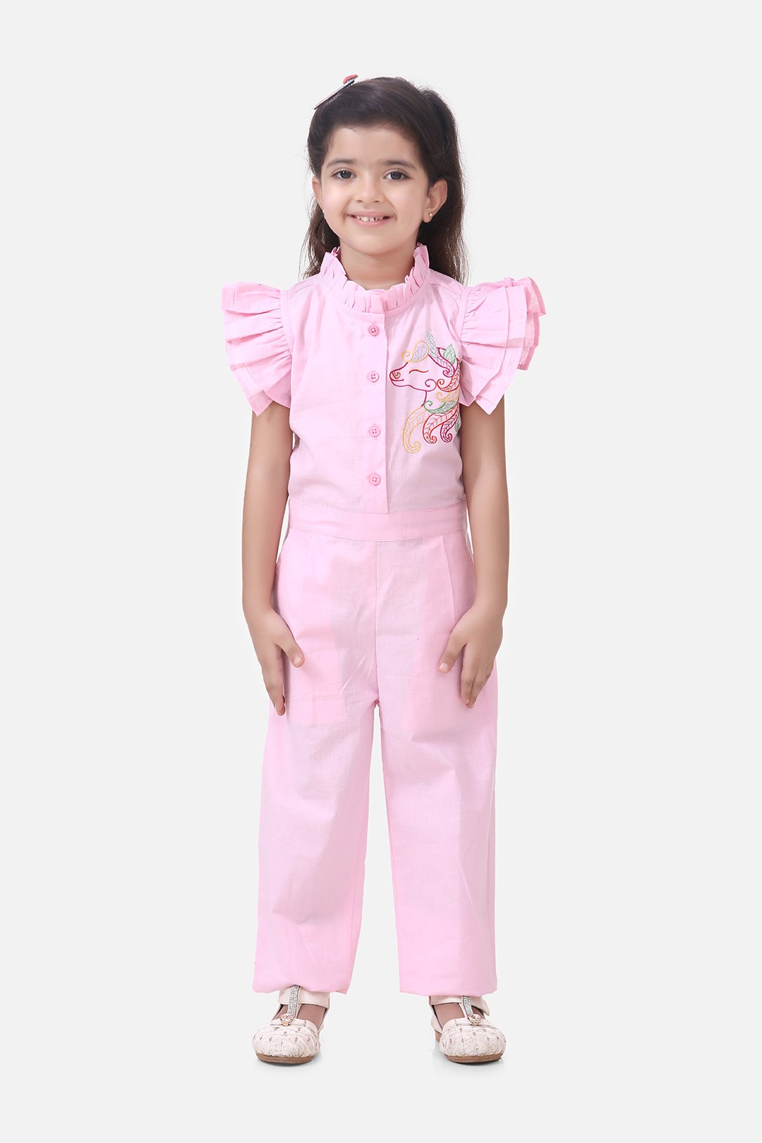 Unicorn Embrodiery Baby Pink Full Jumpsuit