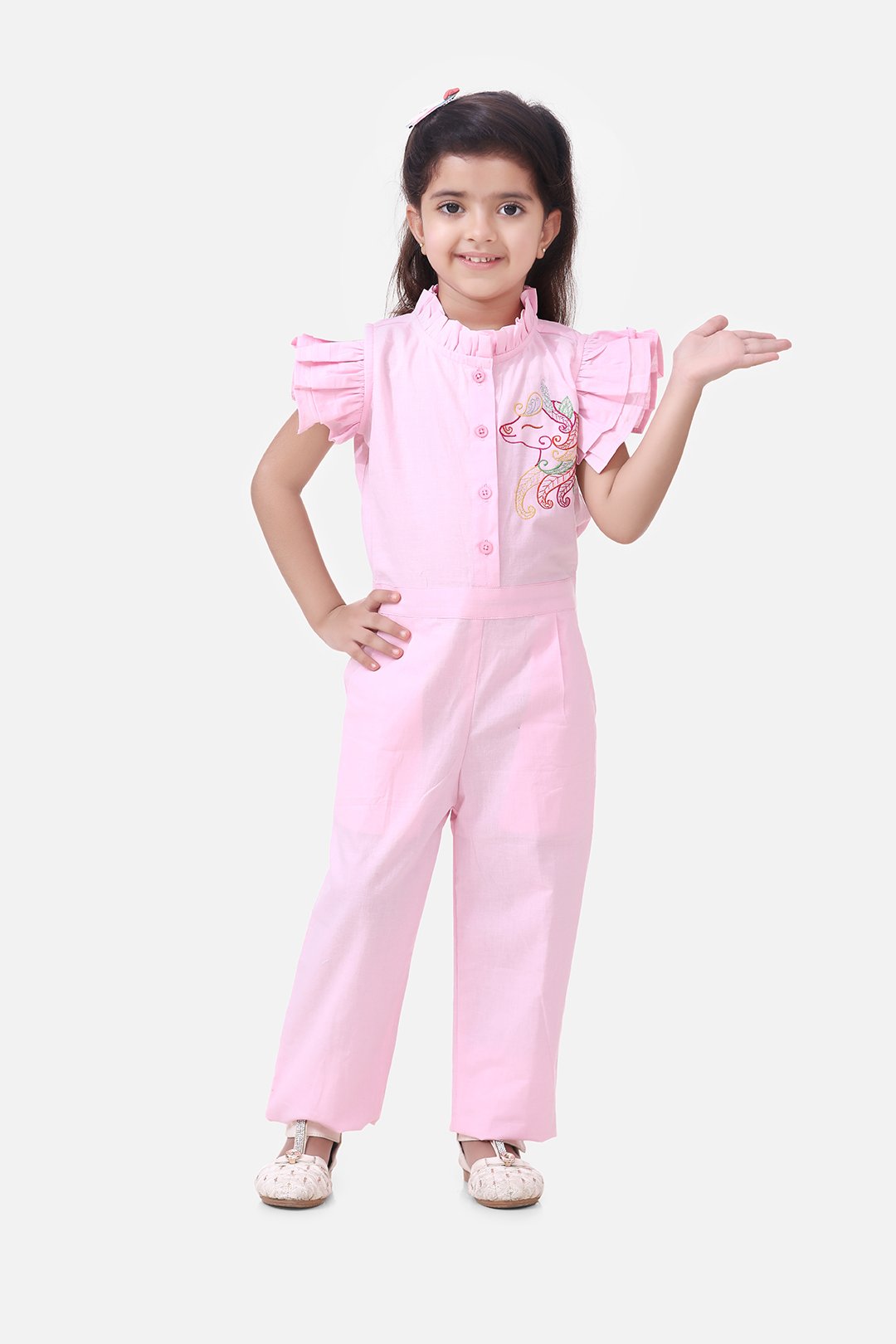 Unicorn Embrodiery Baby Pink Full Jumpsuit