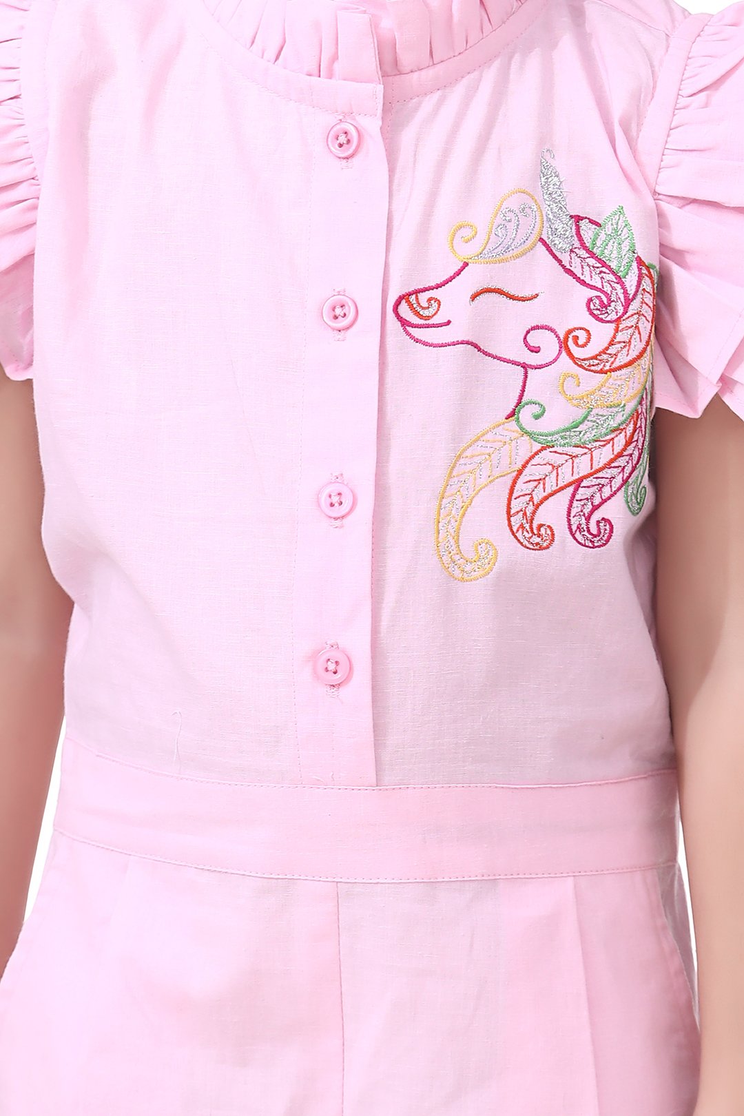 Unicorn Embrodiery Baby Pink Full Jumpsuit