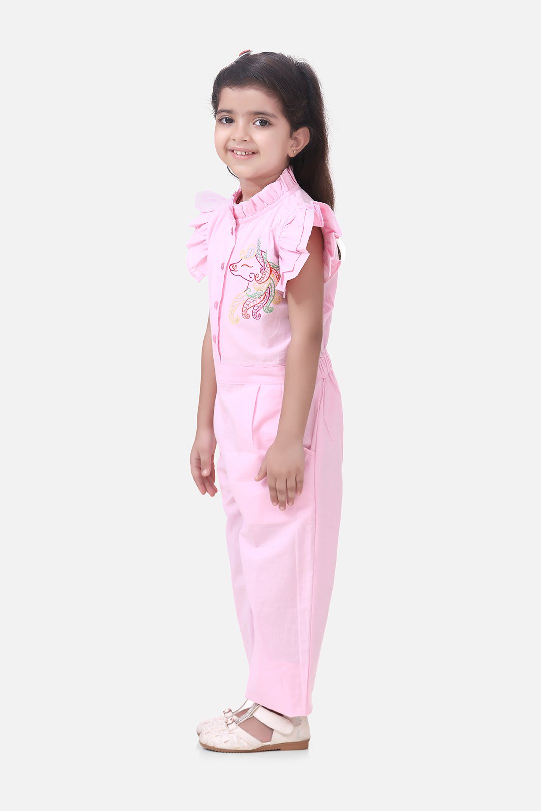 Unicorn Embrodiery Baby Pink Full Jumpsuit