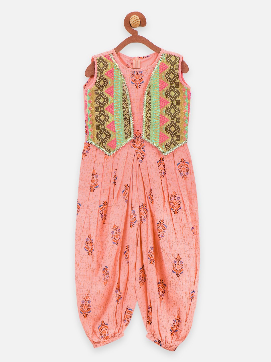 Ethnic style Peach Printed Dhoti jumpsuit