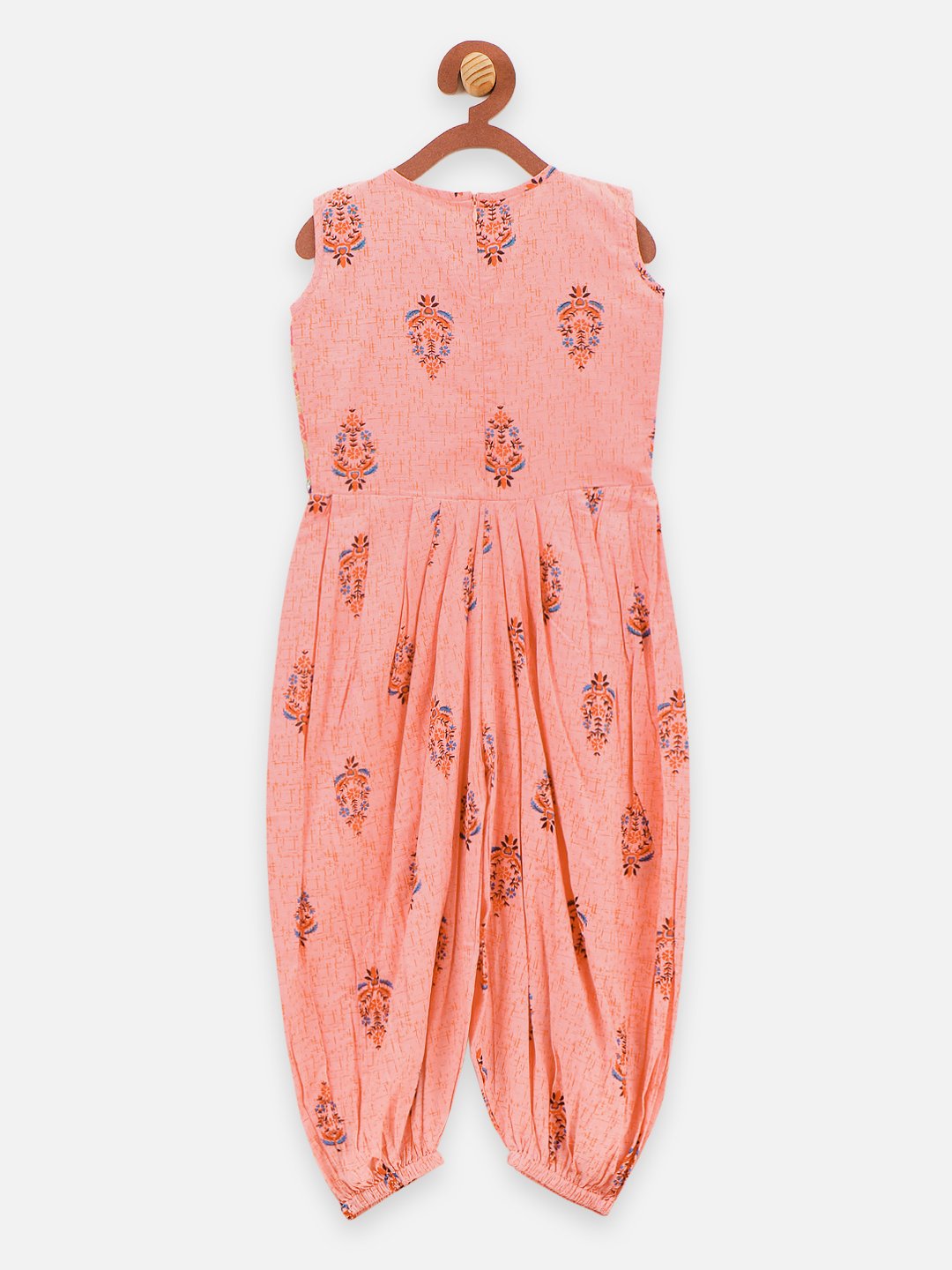 Ethnic style Peach Printed Dhoti jumpsuit