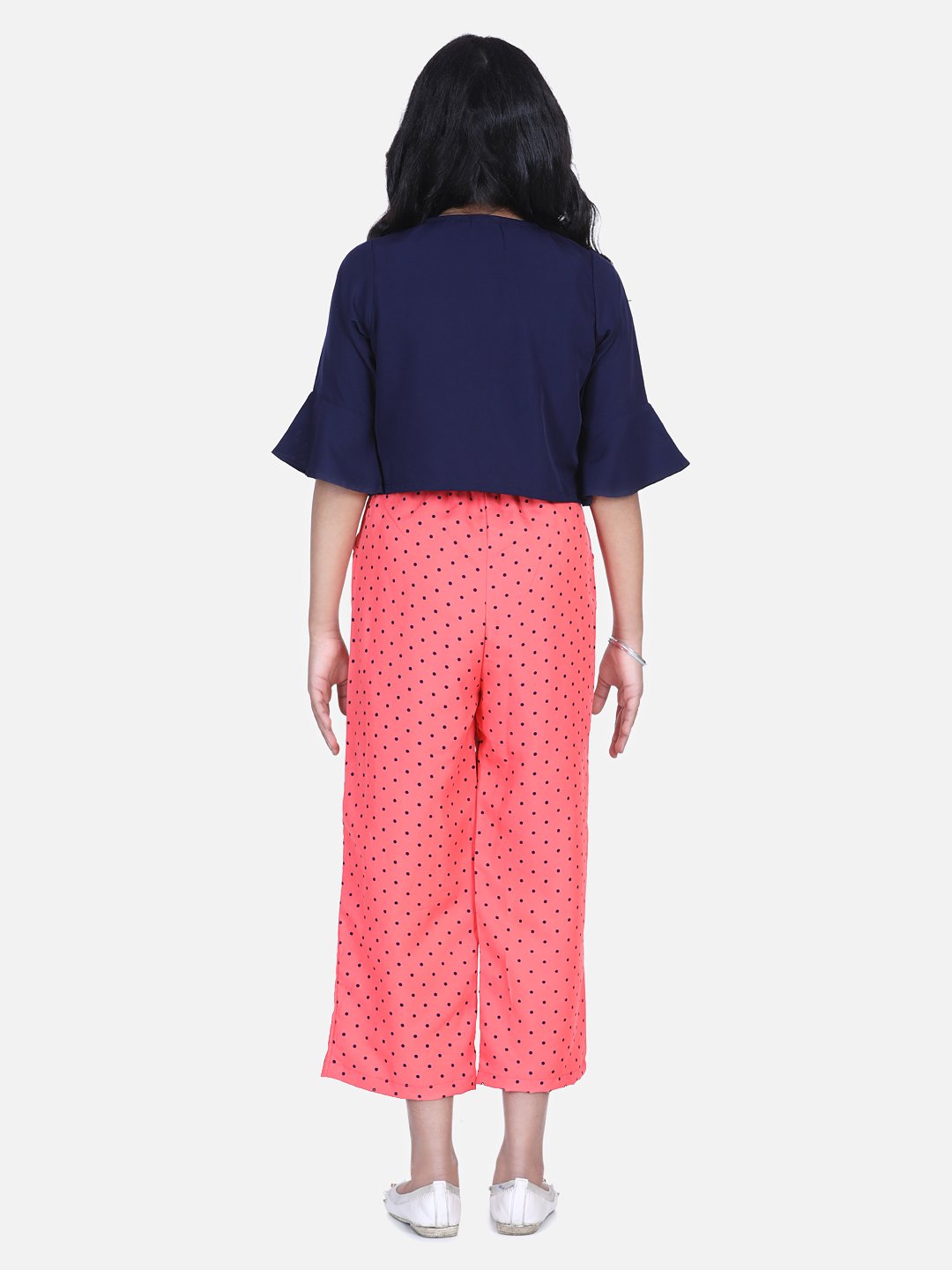 Coral Polka Smocking Jumpsuit with Shrug Set