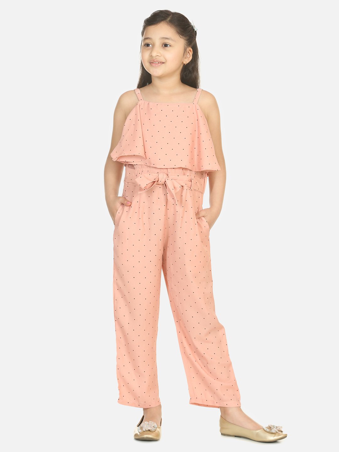 Light Brown Polka Cape Jumpsuit