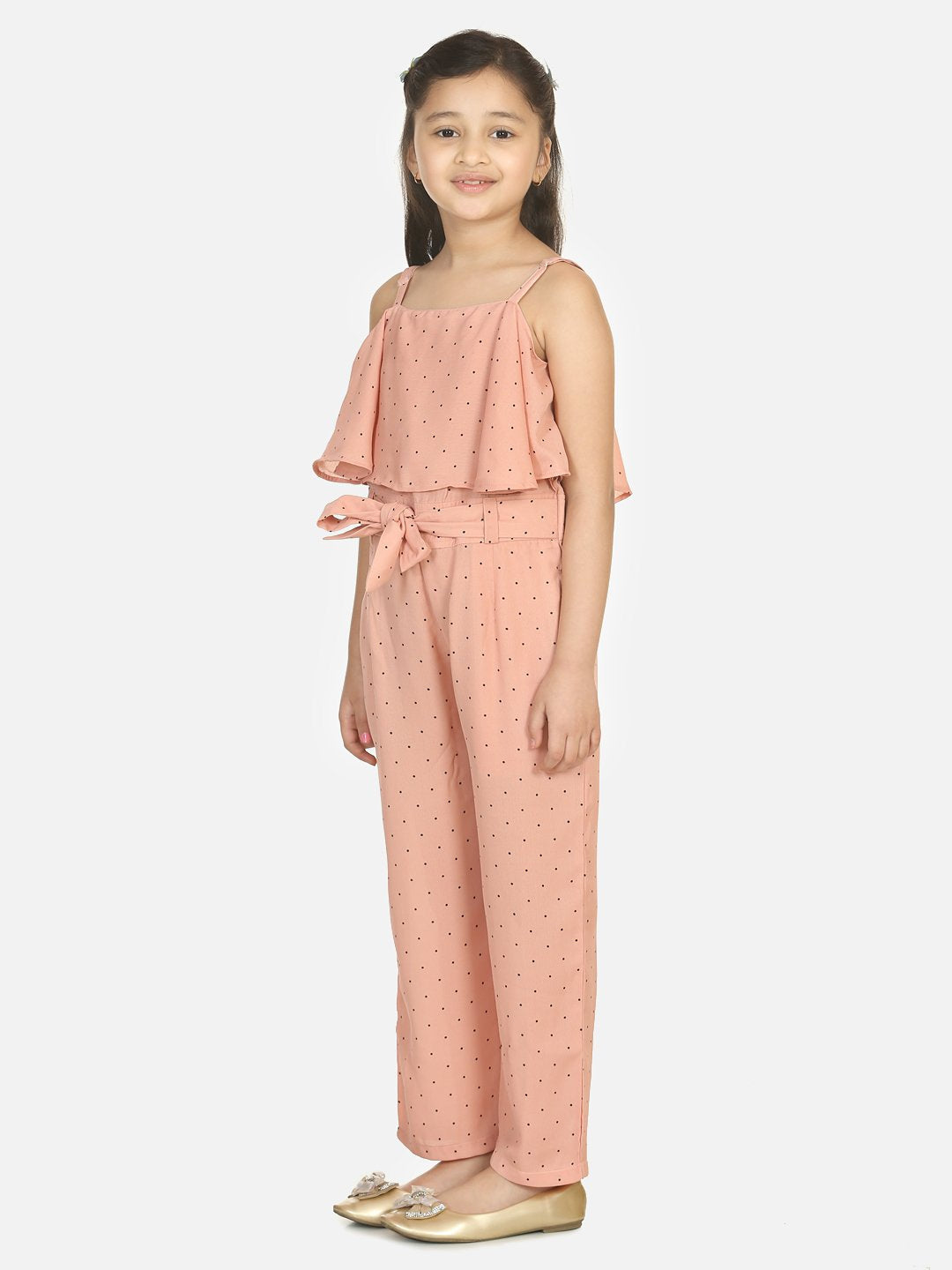 Light Brown Polka Cape Jumpsuit