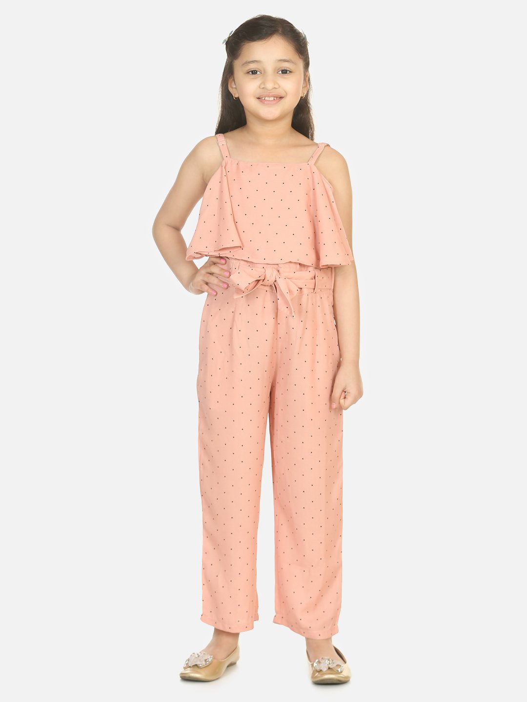 Light Brown Polka Cape Jumpsuit