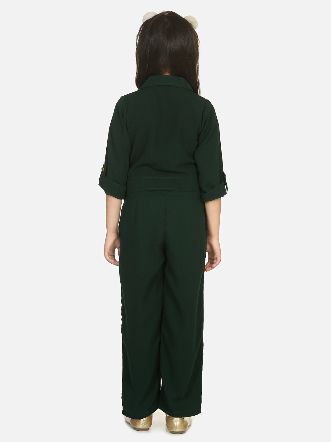 Bottle Green Golden Button Formal Jumpsuit