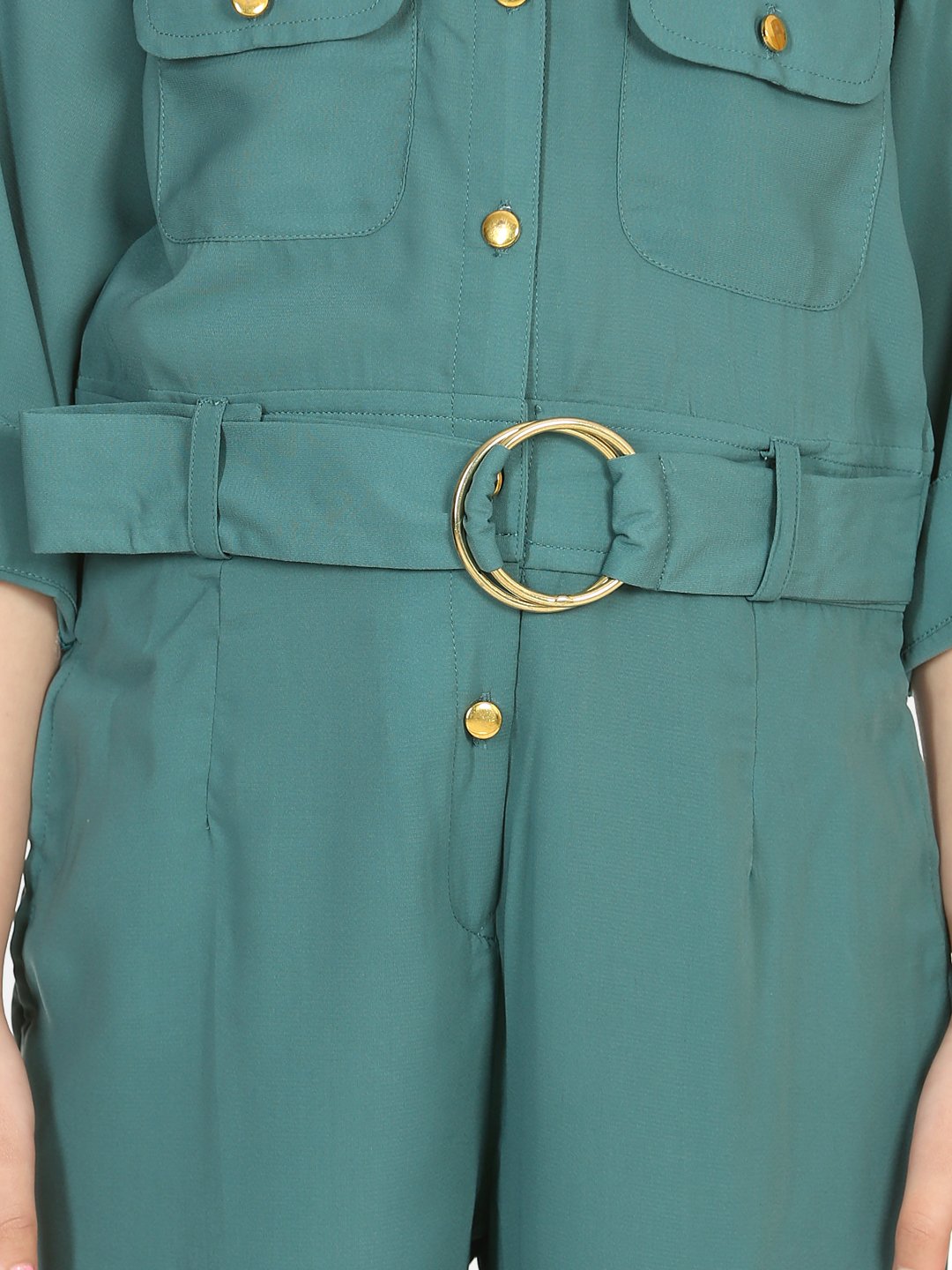Vintage Green Golden Button Formal Jumpsuit
