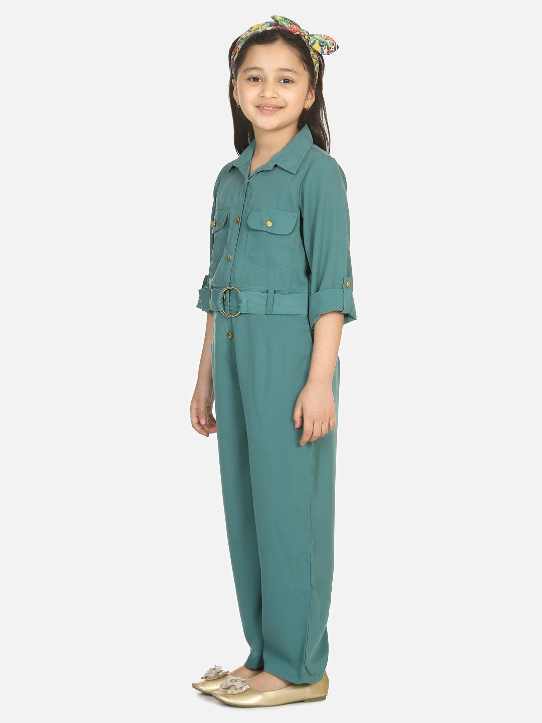 Vintage Green Golden Button Formal Jumpsuit