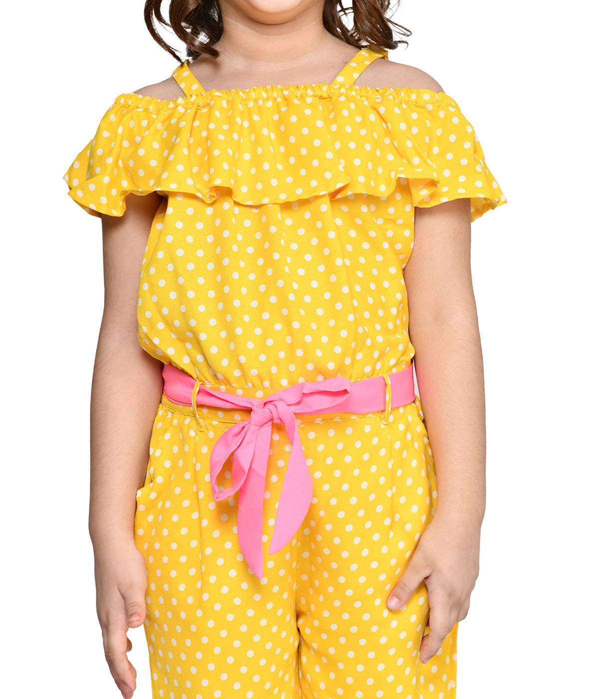 Yellow Polka Jumpsuit with Neon Belt