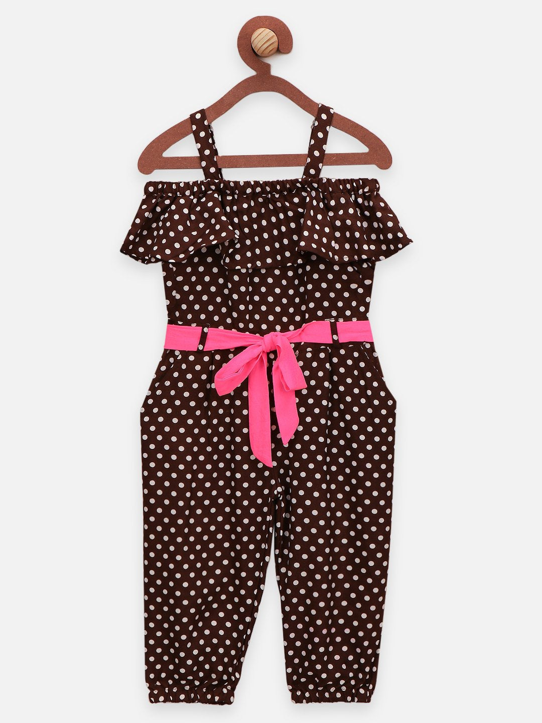 Brown Polka Jumpsuit with Neon Belt