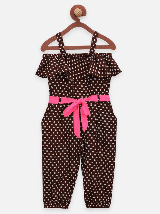 Brown Polka Jumpsuit with Neon Belt