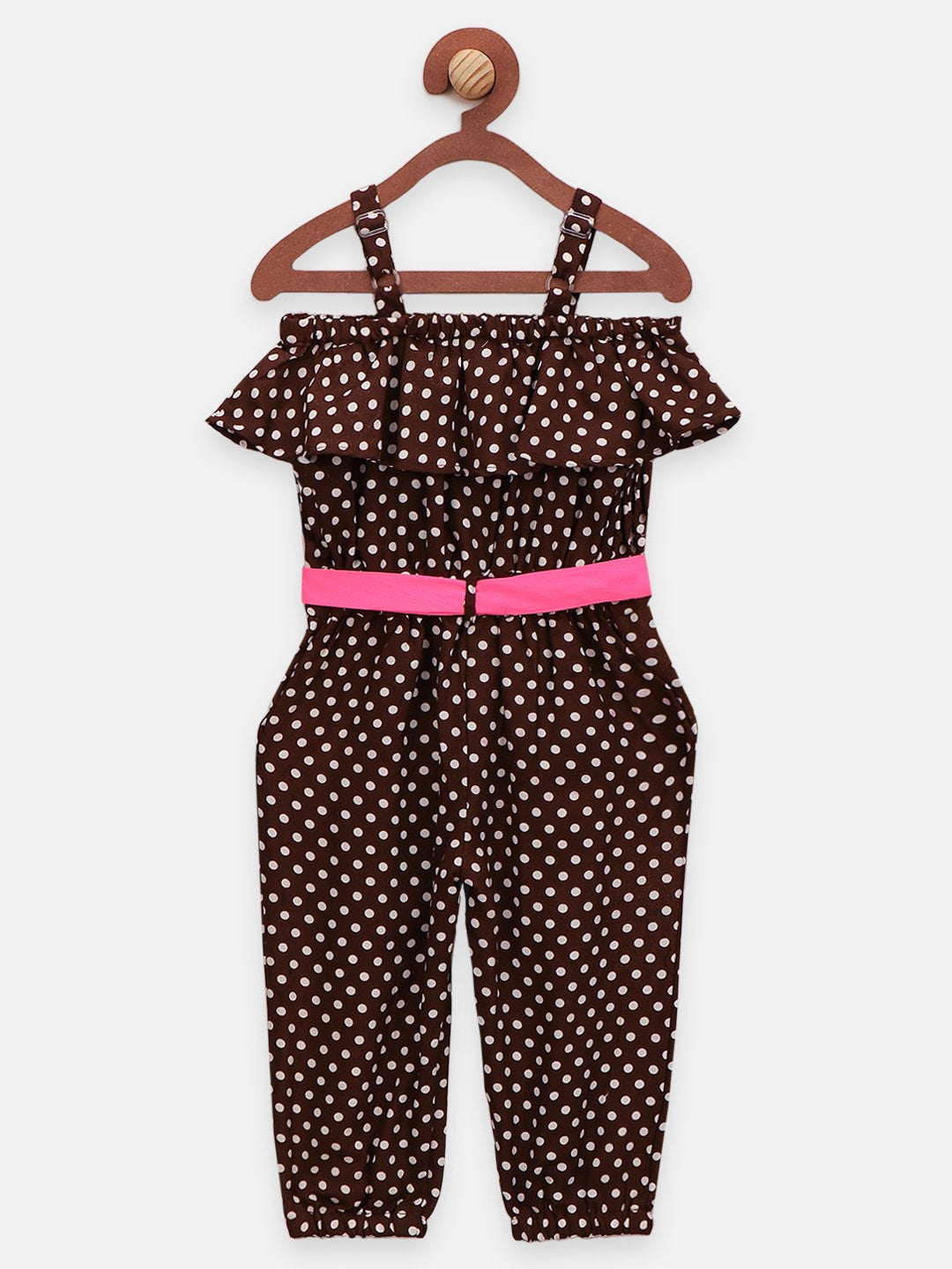 Brown Polka Jumpsuit with Neon Belt