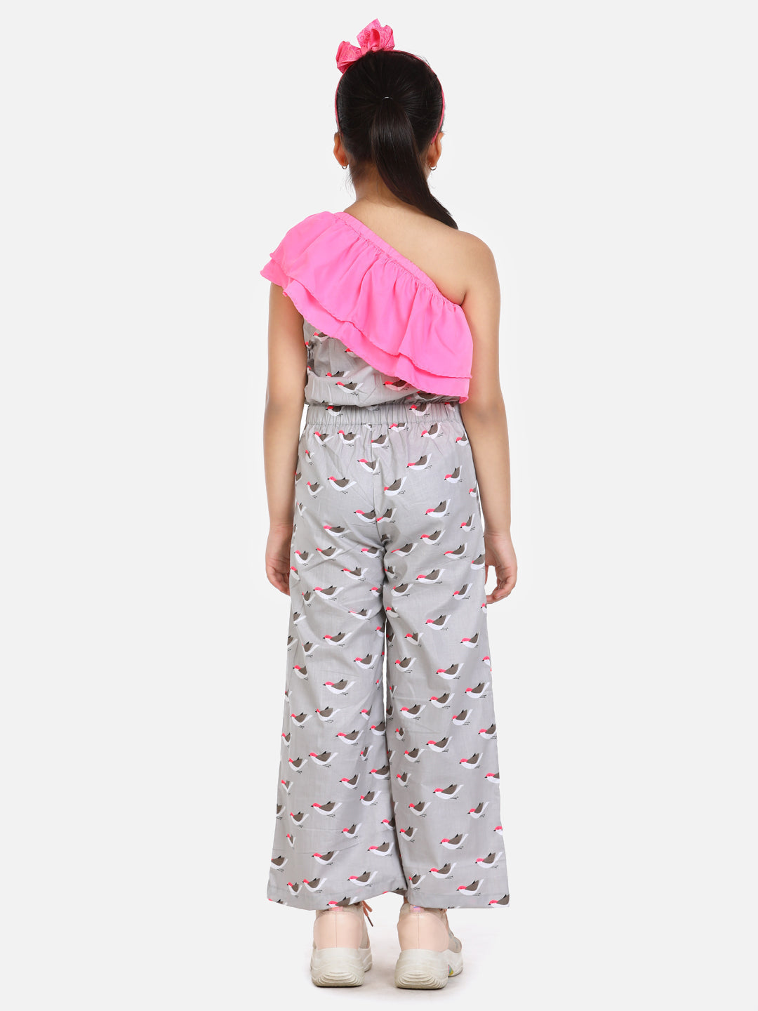 Grey Bird Print Full Jumpsuit