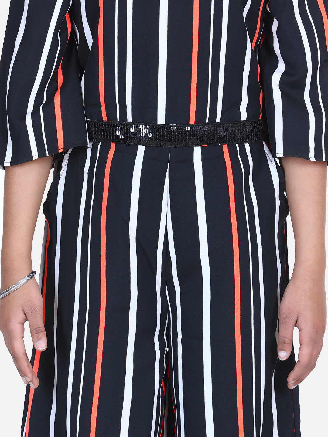 Black Stripe Sequin Flared Jumpsuit