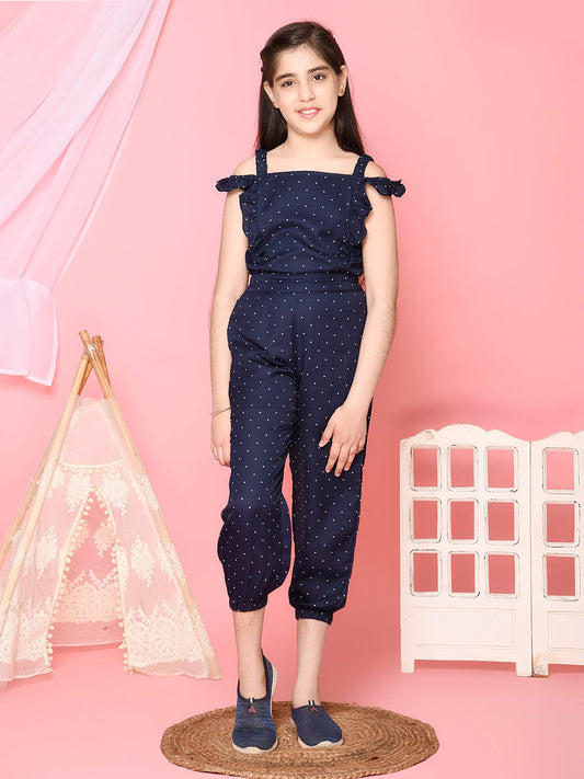 Polka Dot Printed Button Down Full Jumpsuit