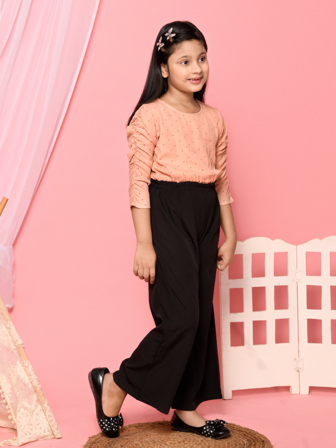 Small Polka Printed Full Sleeve Jumpsuit