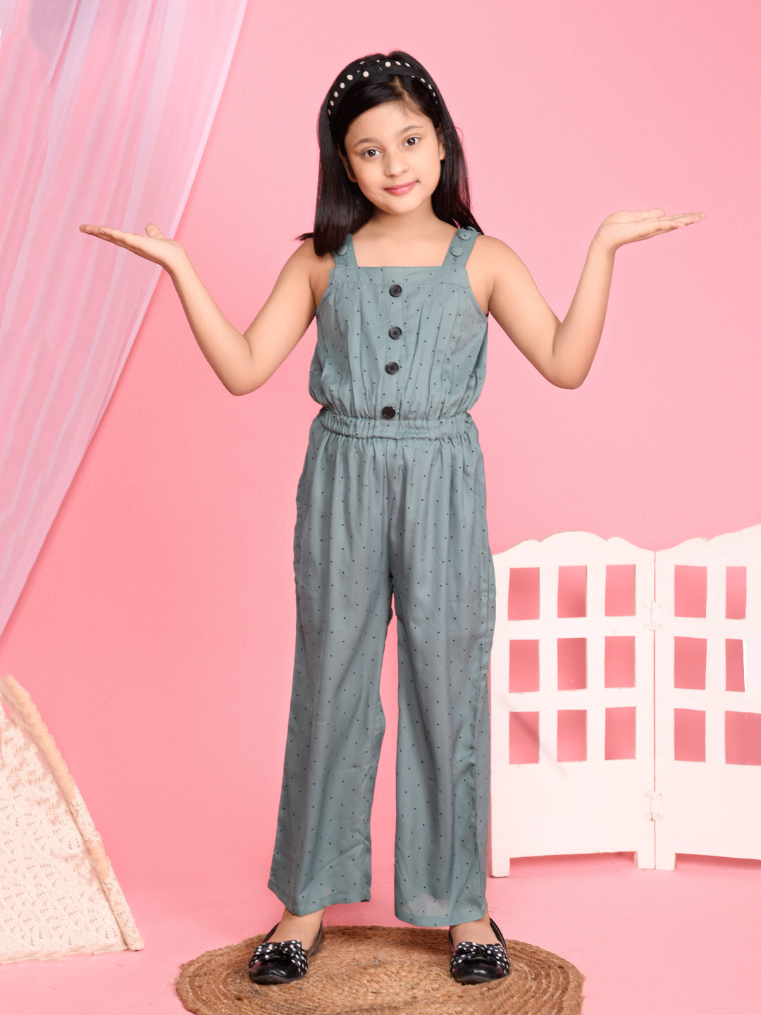 Polka Printed Shoulder Straps Full Jumpsuit