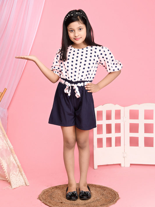 Polka Printed Puff Sleeve Short Jumpsuit