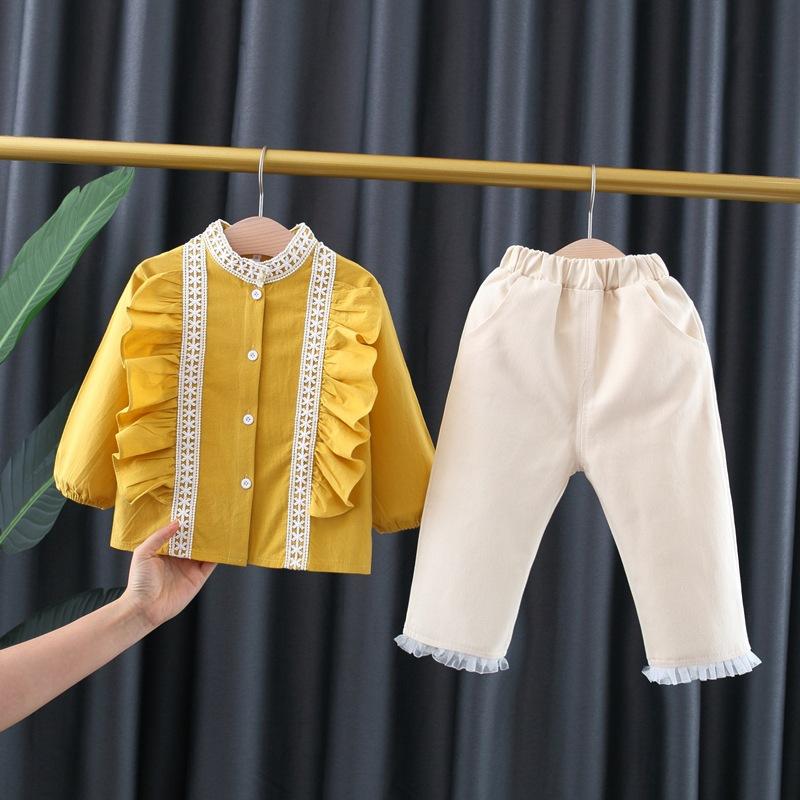 Lace Collar ruffle top and pant set