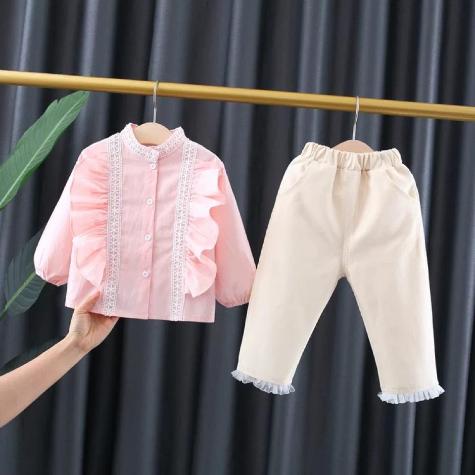 Lace Collar ruffle top and pant set